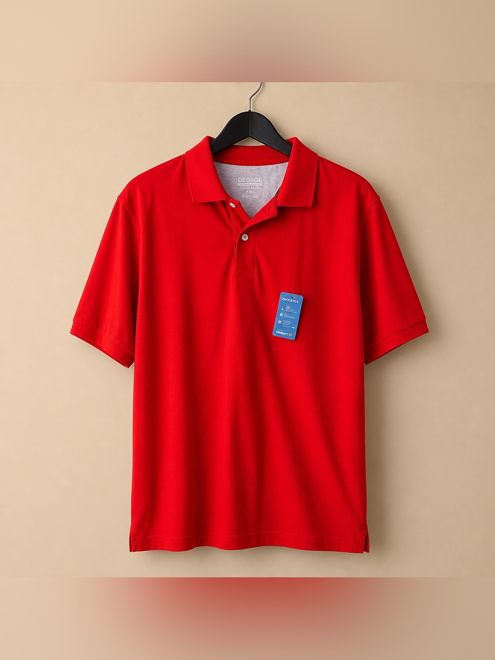 Basic Editions Mens Polo Red Gray Cotton Large Shirt